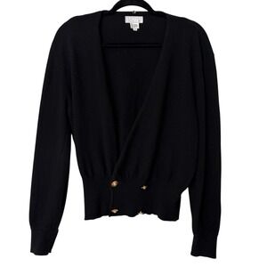 Levante Knits Cashmere Black Women's M Gold Buttons Vintage Quiet Luxury Chic